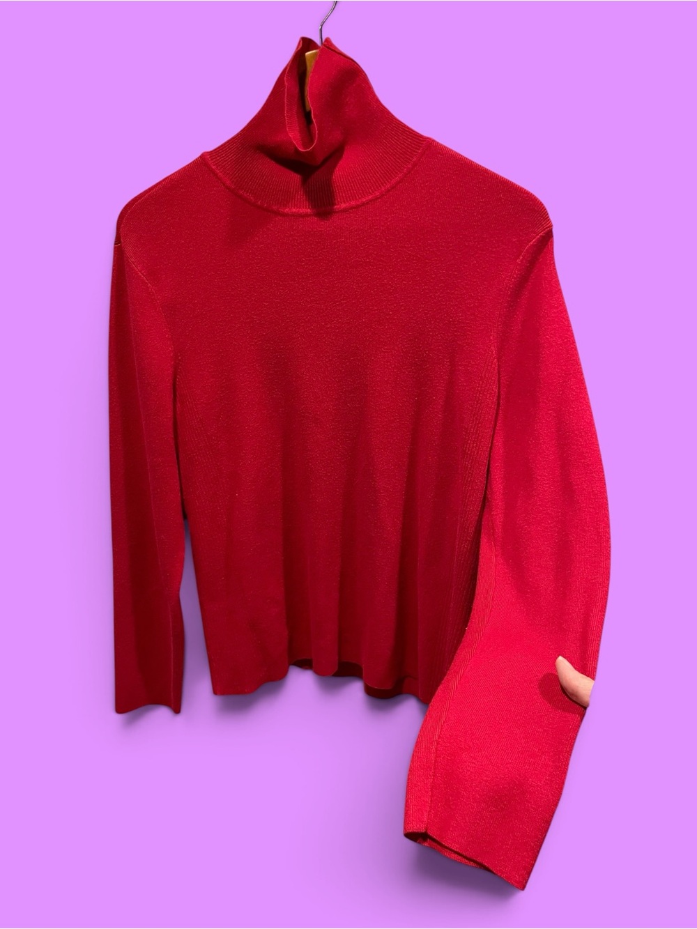 Cute cherry red classic Chico’s turtleneck sweater bright cheery holiday office